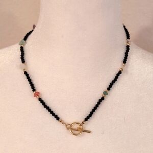 Bohemian handmade beaded necklace, choker.Glass beads with natural stones .